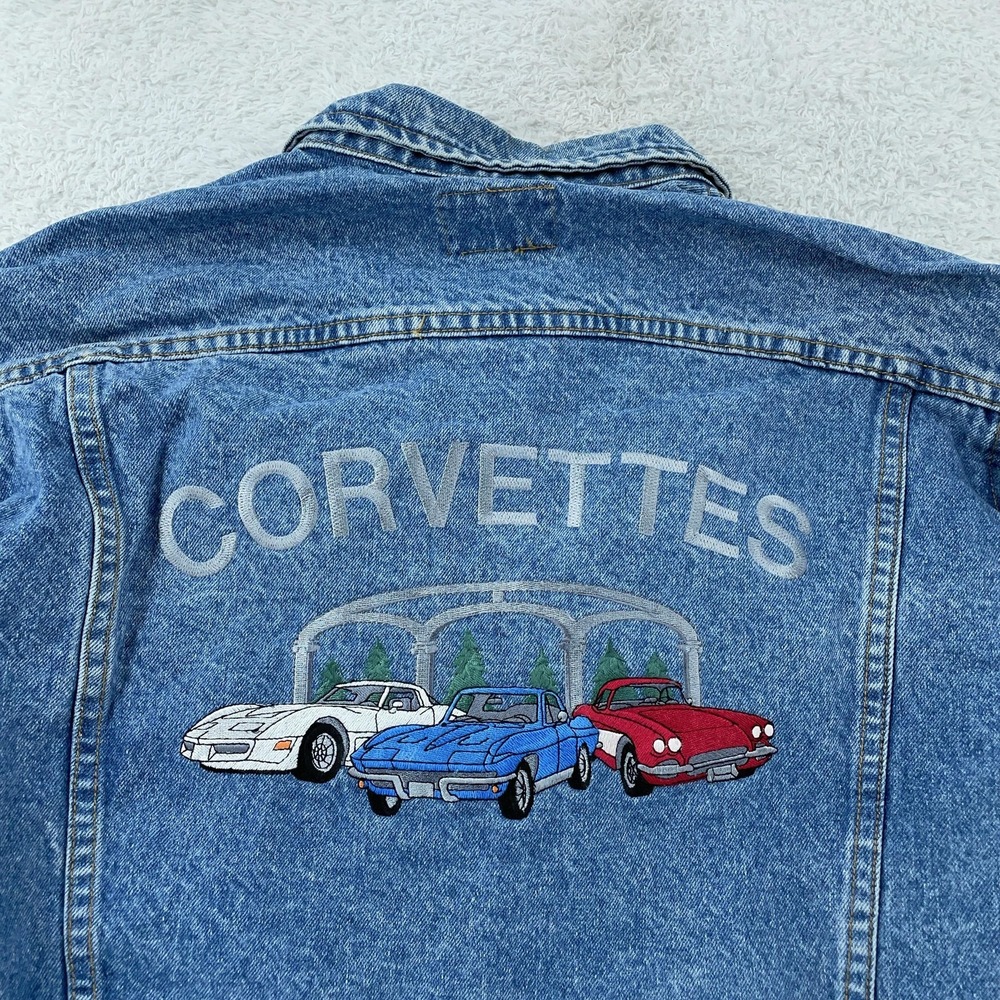 VINTAGE Lee Denim Jacket CROP FIT M/L Trucker Corvette Callaway Grand Sport 90s